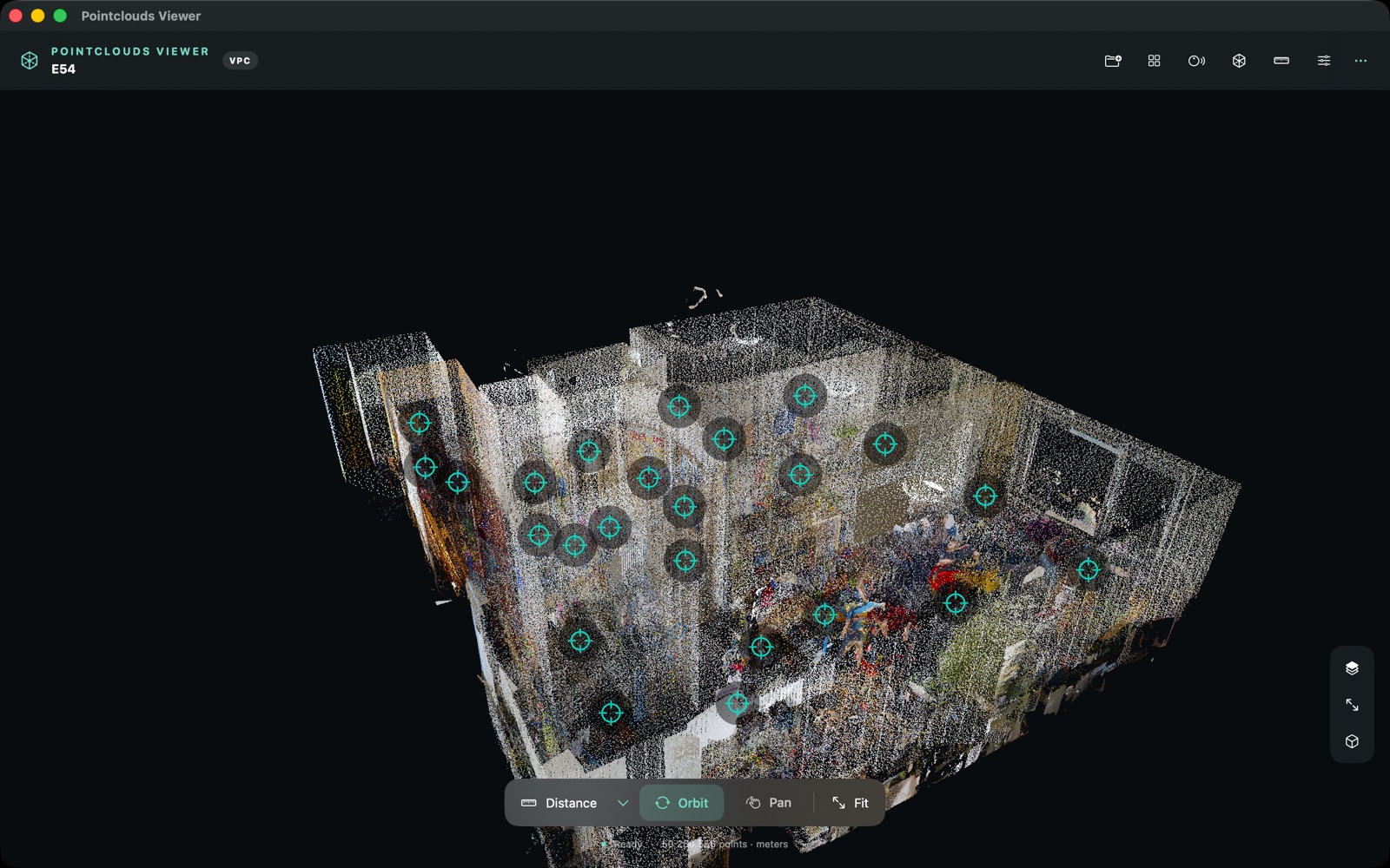 Pointclouds Viewer na Macu: mračno bodů bytu s 24 stanovišti.
